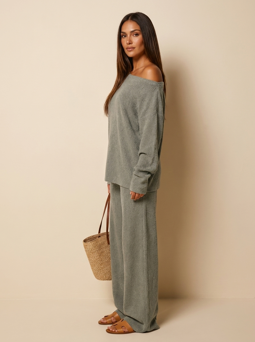 Loungewear set met off-shoulder top en wijde broek voor dames