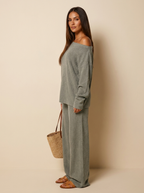 Loungewear set met off-shoulder top en wijde broek voor dames