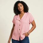 Luchtige blouse met knoopsluiting en korte mouwen voor dames in roze