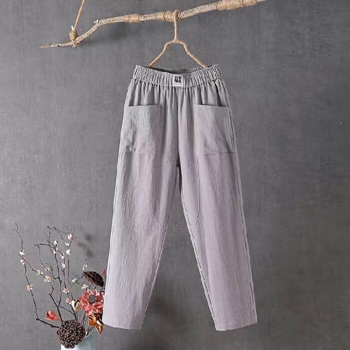Luchtige broek met zakken en comfortabele pasvorm voor dames in grijs
