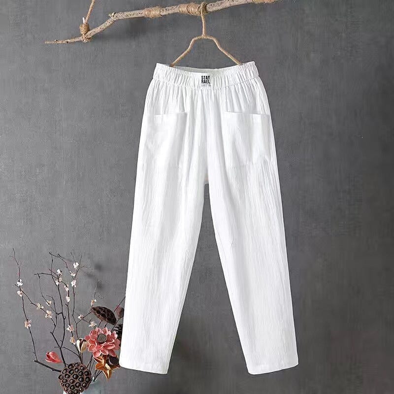 Luchtige broek met zakken en comfortabele pasvorm voor dames in wit