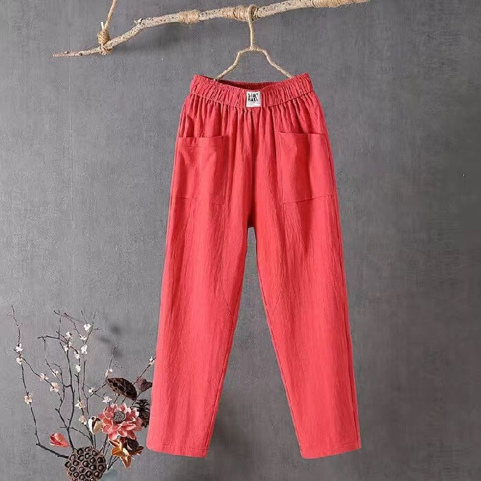 Luchtige broek met zakken en comfortabele pasvorm voor dames in rood