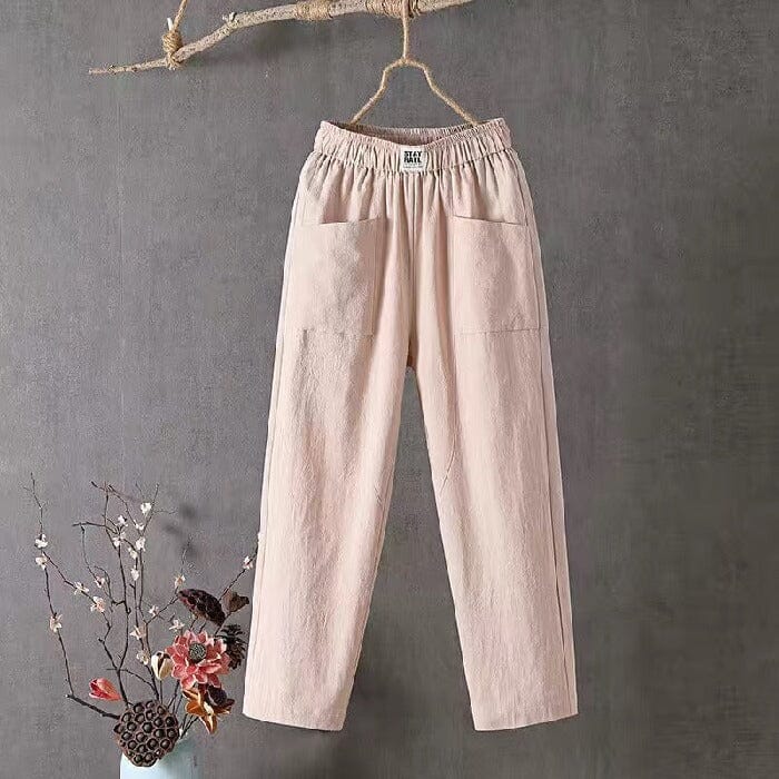 Luchtige broek met zakken en comfortabele pasvorm voor dames in khaki