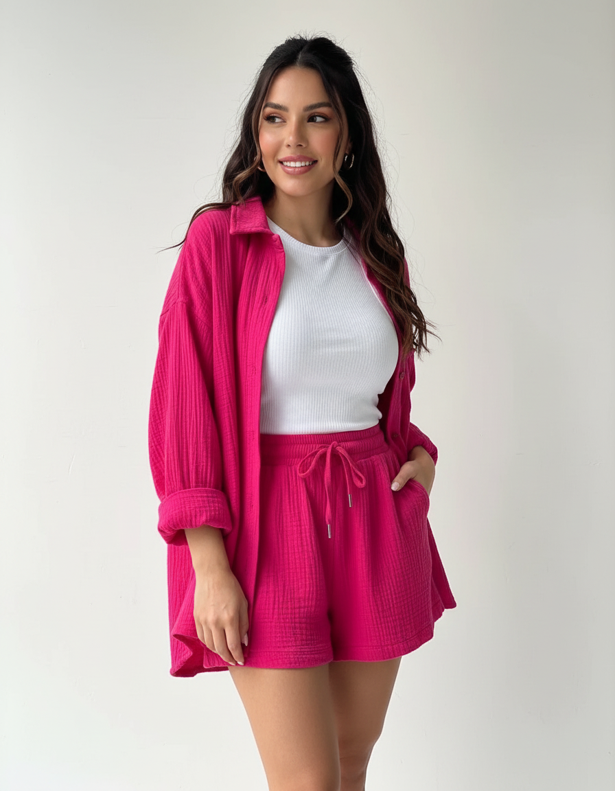 Luchtige lounge set met short voor dames in roze