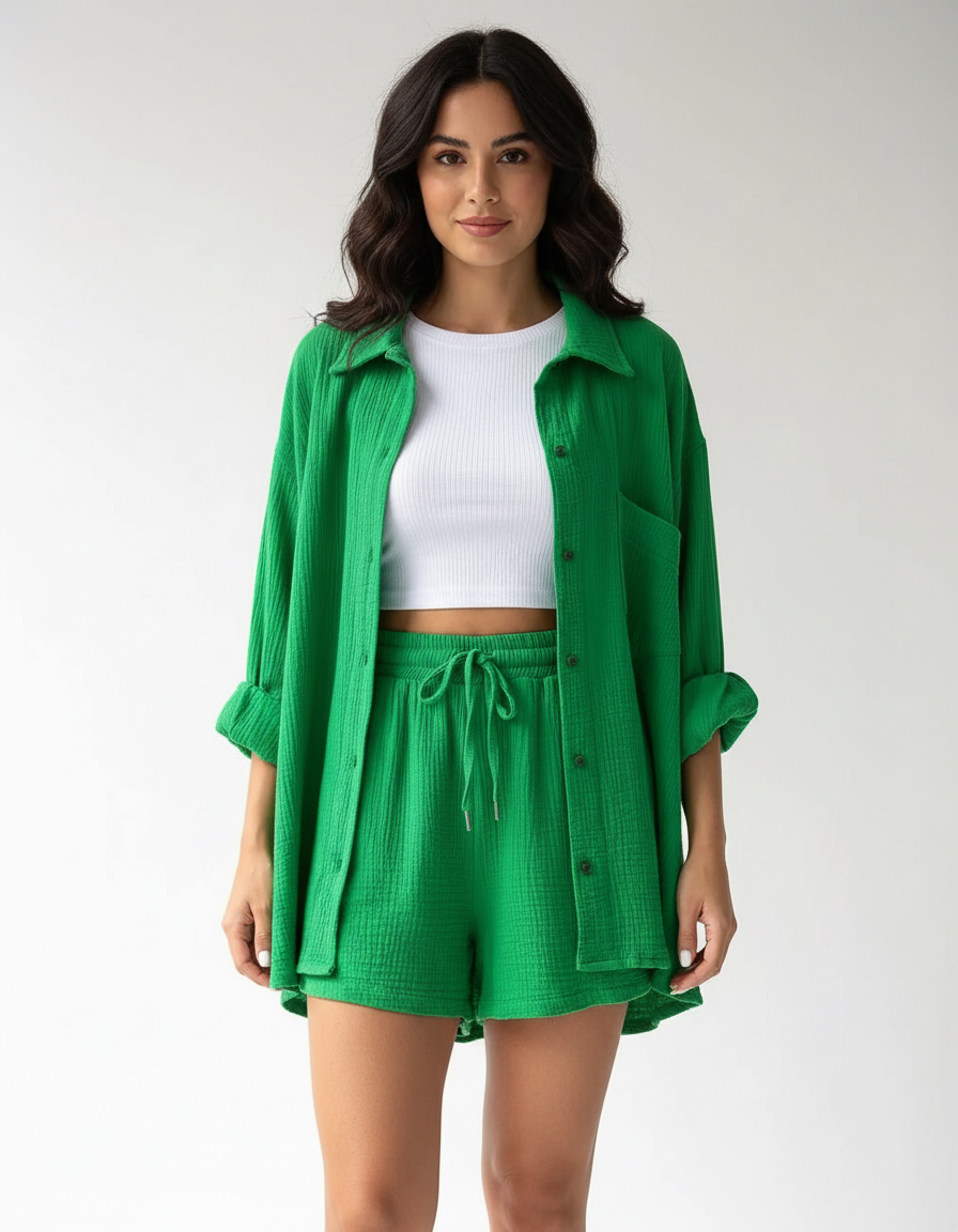 Luchtige lounge set met short voor dames in groen