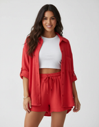Luchtige lounge set met short voor dames in rood