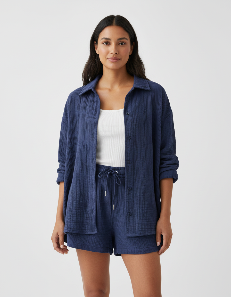 Luchtige lounge set met short voor dames in navy blauw