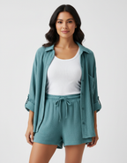 Luchtige lounge set met short voor dames in eucalyptus