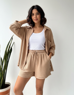 Luchtige lounge set met short voor dames in beige