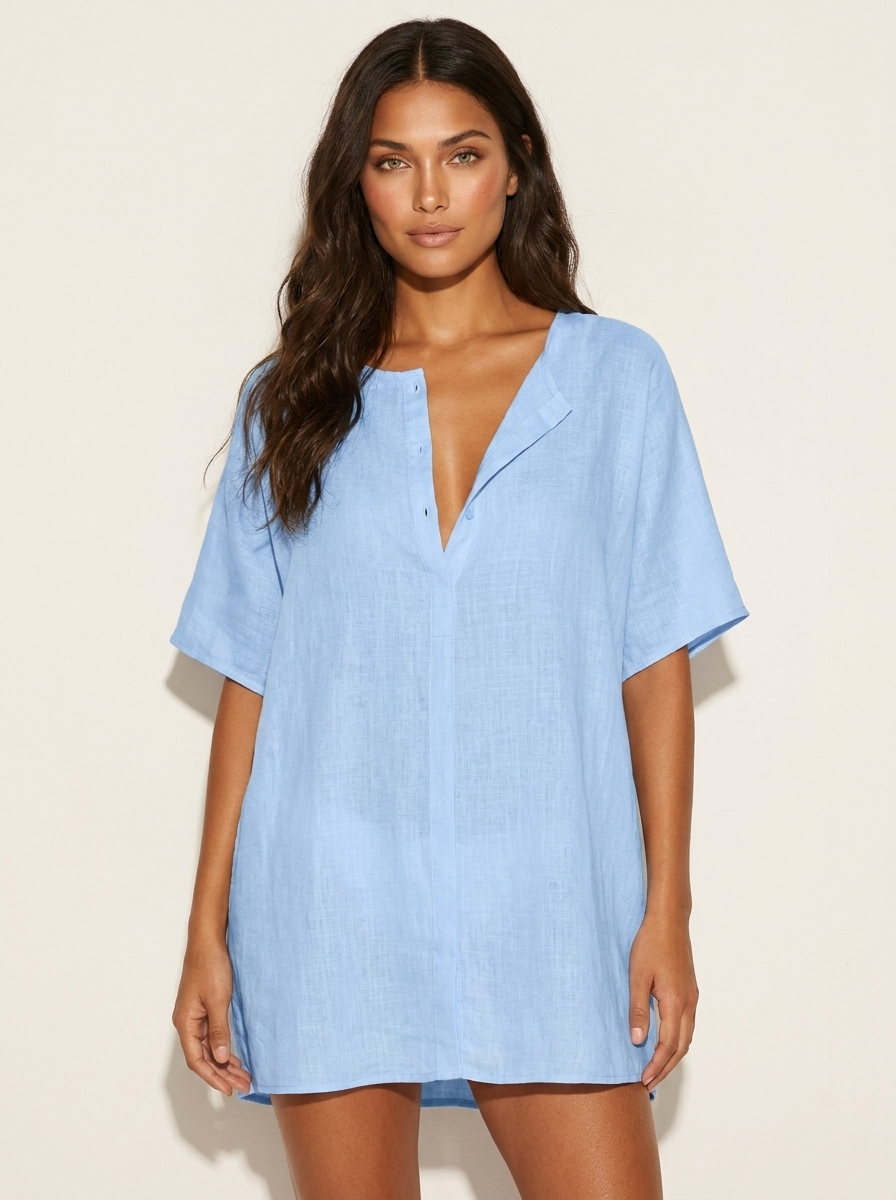 Luchtige strandtuniek met V-hals voor dames in blauw