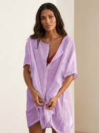 Luchtige strandtuniek met V-hals voor dames in paars