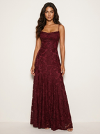 Maxi jurk met spaghettibandjes en bloemenjacquard voor dames in bordeaux