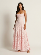 Maxi jurk met spaghettibandjes en bloemenjacquard voor dames in roze