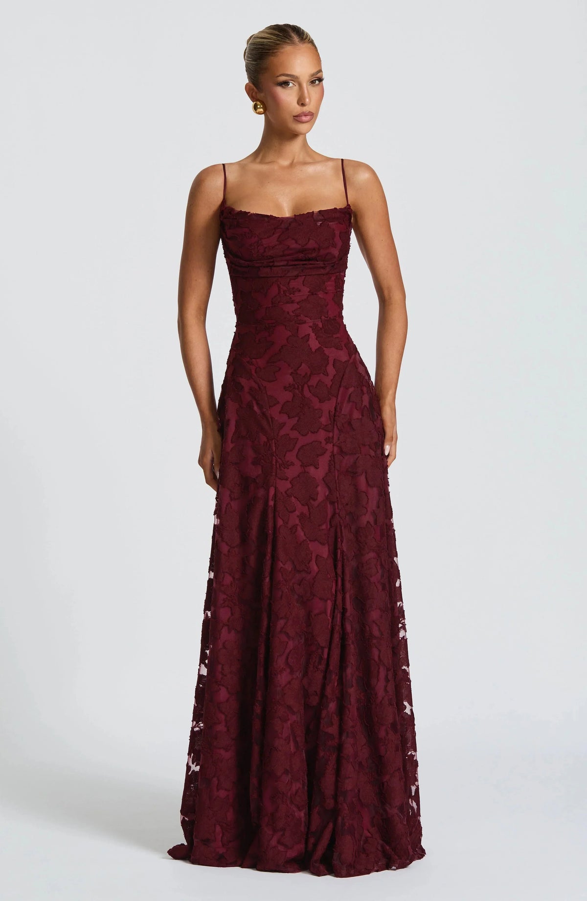 Maxi jurk met spaghettibandjes en bloemenjacquard voor dames