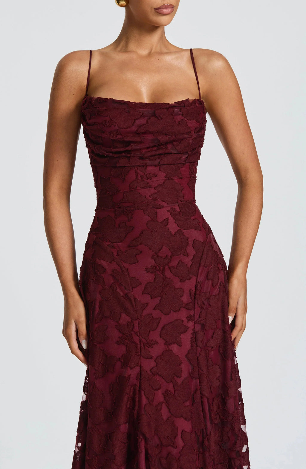 Maxi jurk met spaghettibandjes en bloemenjacquard voor dames
