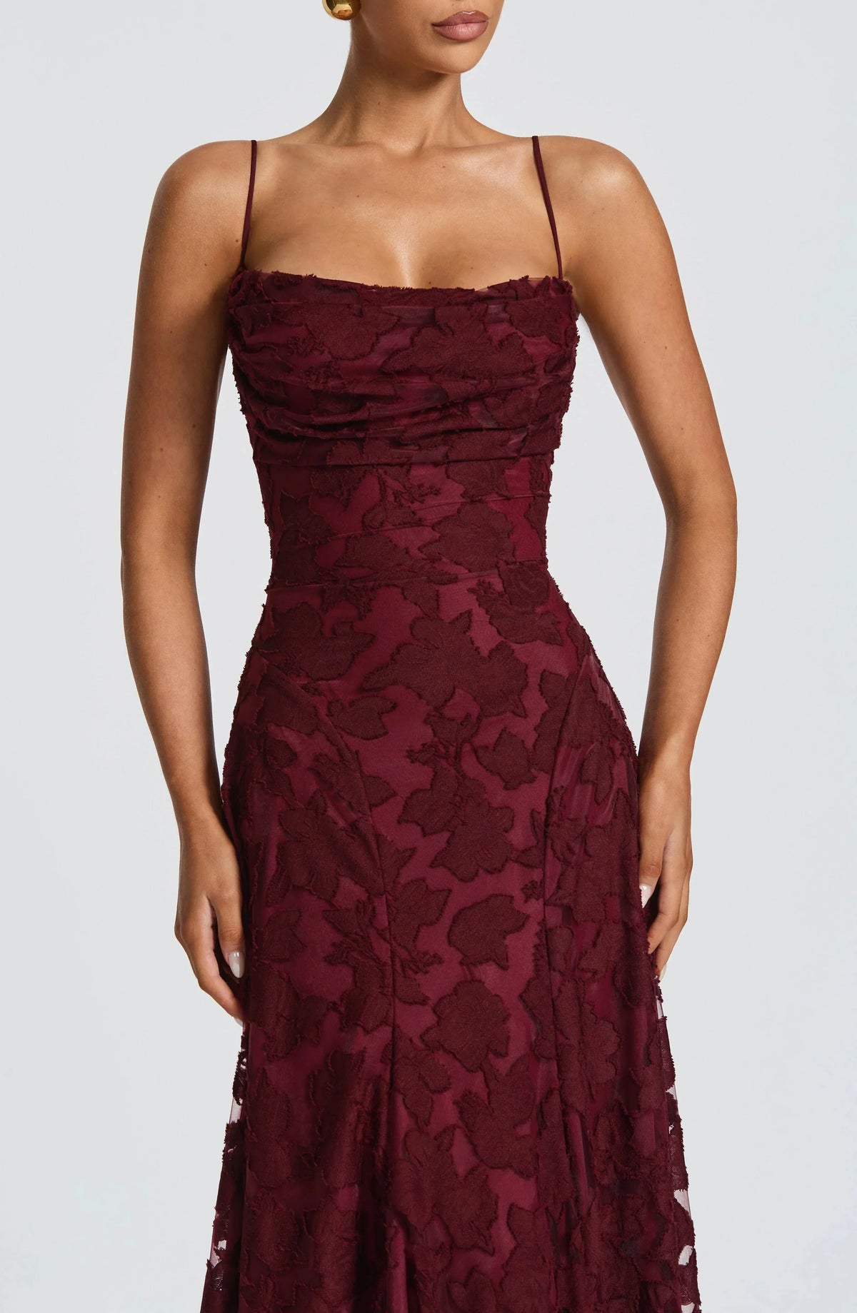 Maxi jurk met spaghettibandjes en bloemenjacquard voor dames