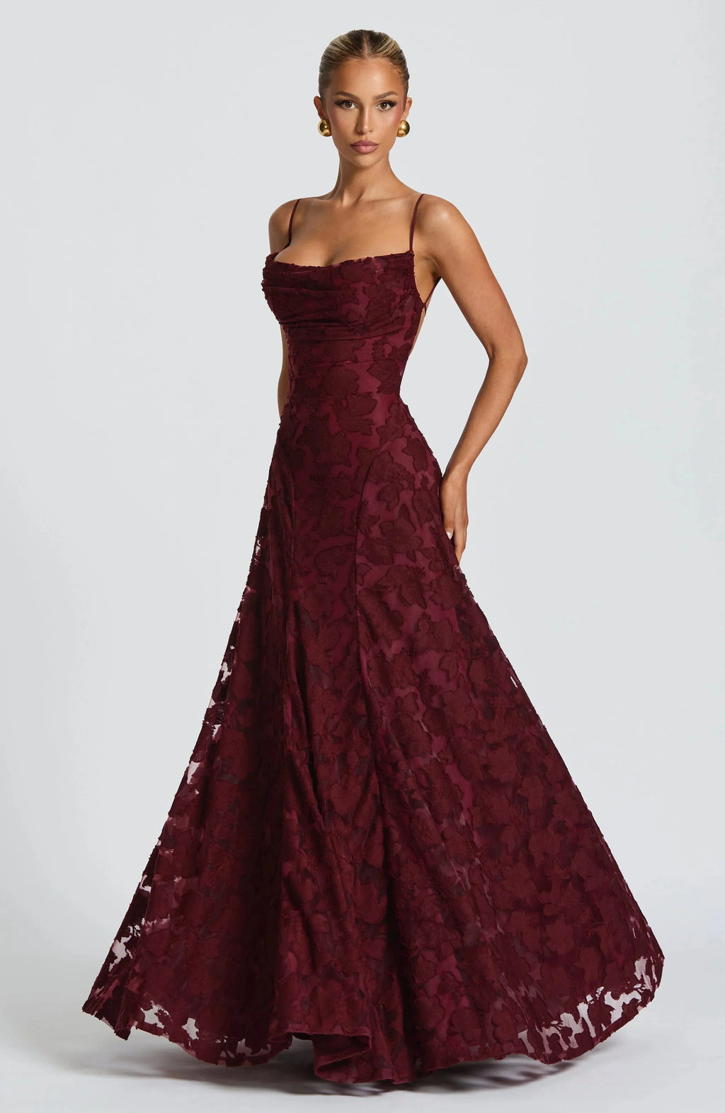 Maxi jurk met spaghettibandjes en bloemenjacquard voor dames