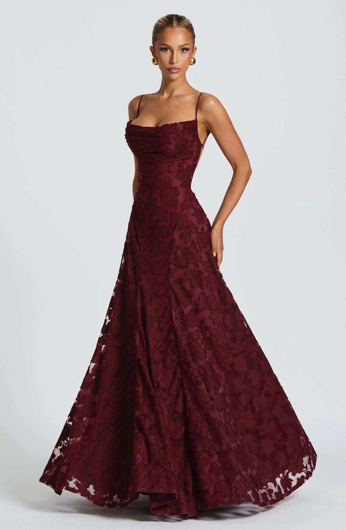 Maxi jurk met spaghettibandjes en bloemenjacquard voor dames