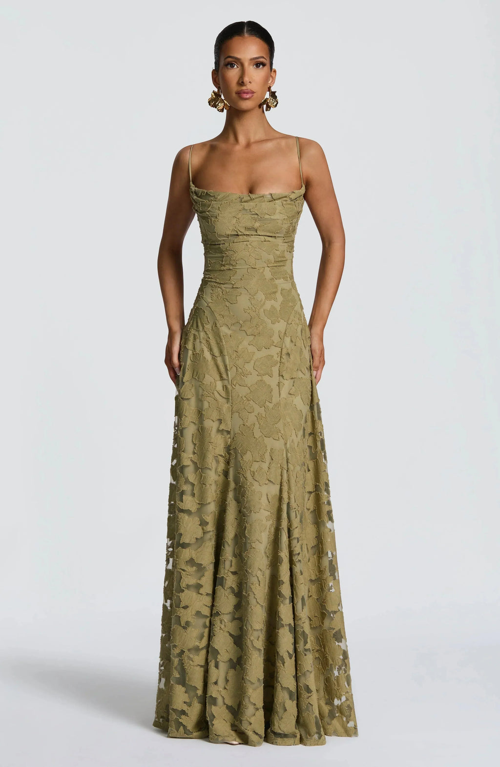 Maxi jurk met spaghettibandjes en bloemenjacquard voor dames