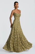 Maxi jurk met spaghettibandjes en bloemenjacquard voor dames