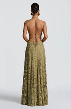 Maxi jurk met spaghettibandjes en bloemenjacquard voor dames