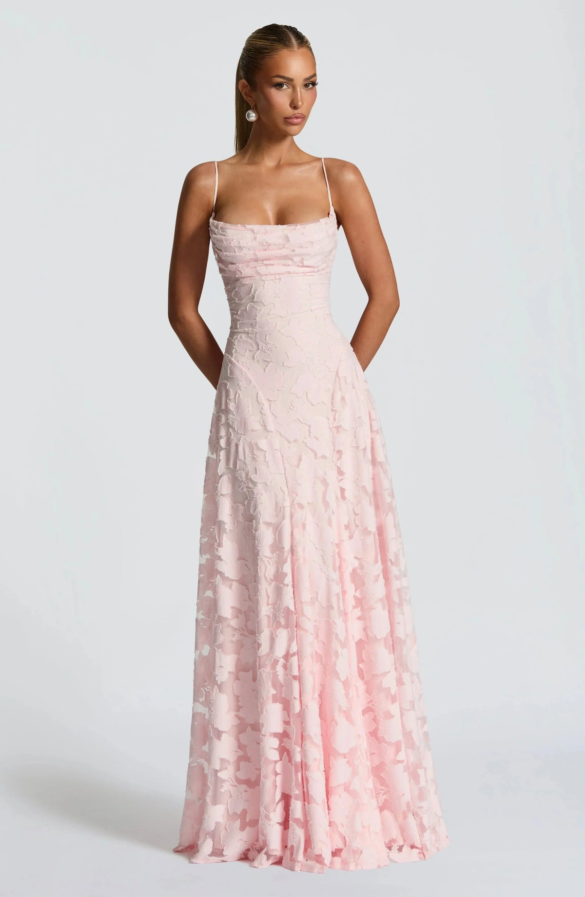 Maxi jurk met spaghettibandjes en bloemenjacquard voor dames