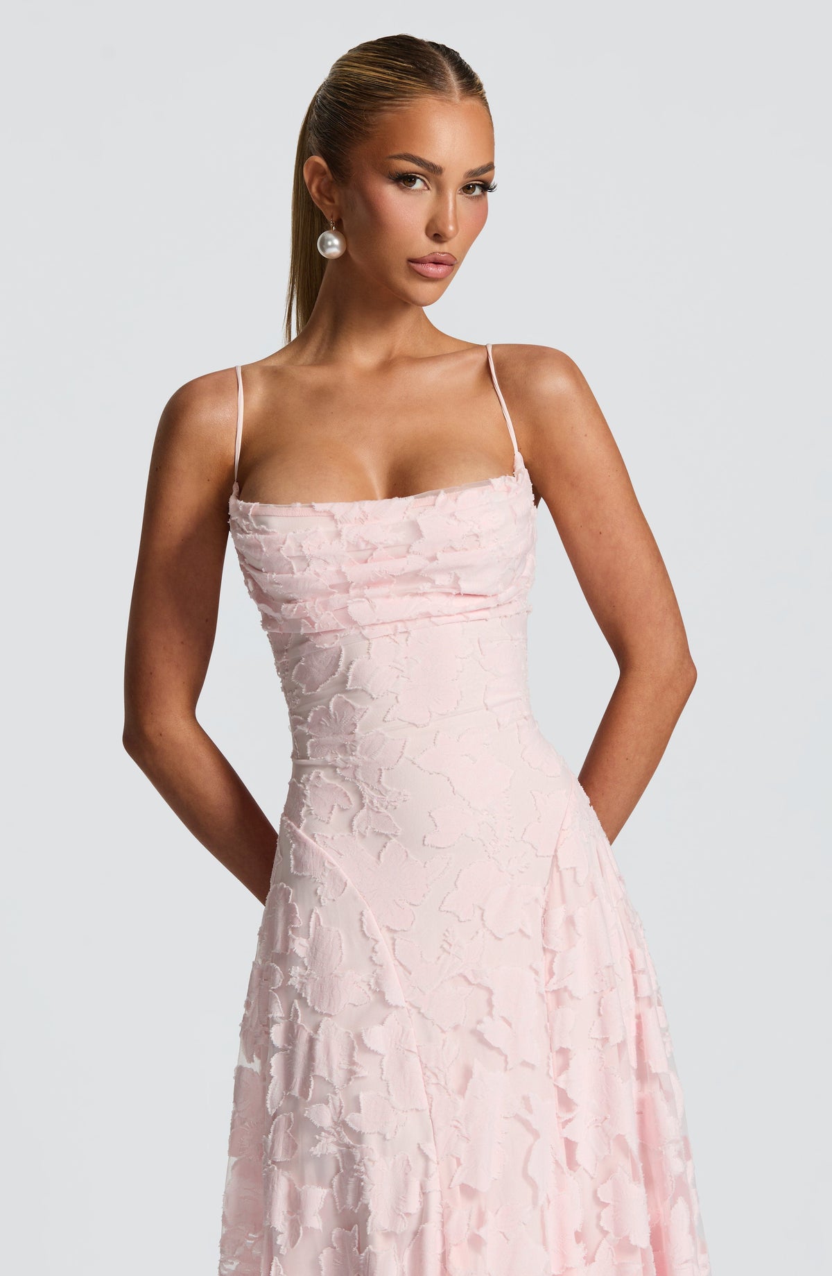 Maxi jurk met spaghettibandjes en bloemenjacquard voor dames