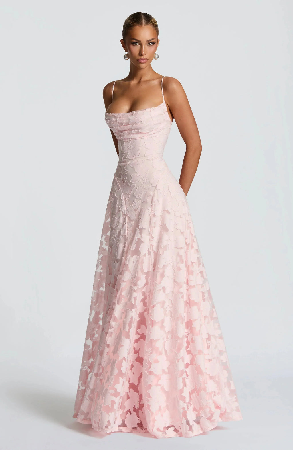 Maxi jurk met spaghettibandjes en bloemenjacquard voor dames