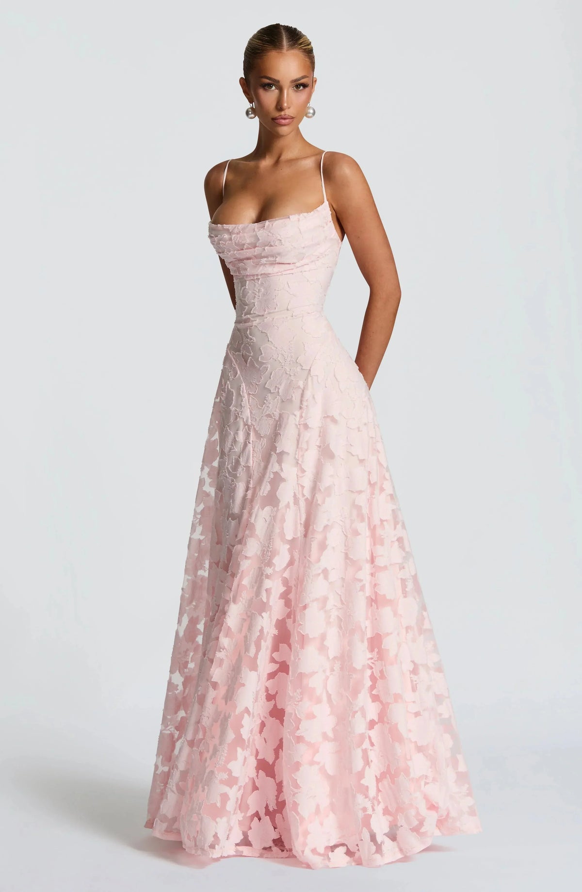 Maxi jurk met spaghettibandjes en bloemenjacquard voor dames