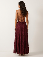 Maxi jurk met spaghettibandjes en bloemenjacquard voor dames