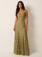 Maxi jurk met spaghettibandjes en bloemenjacquard voor dames in saliegroen
