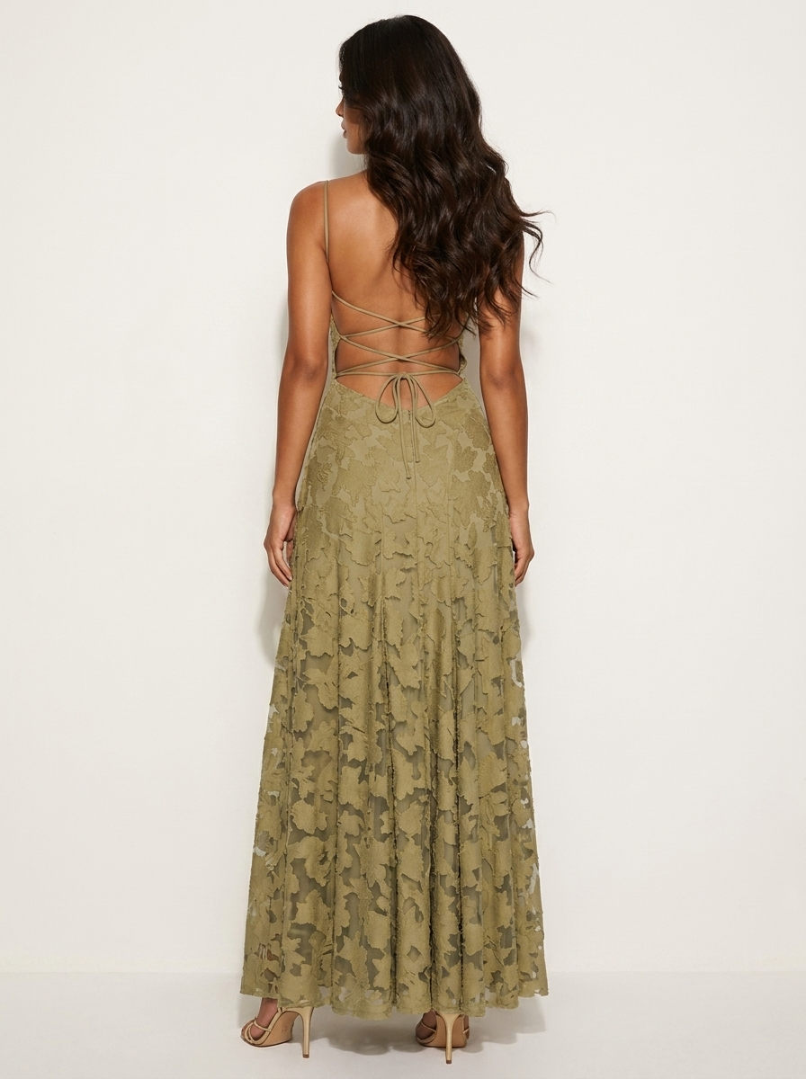 Maxi jurk met spaghettibandjes en bloemenjacquard voor dames