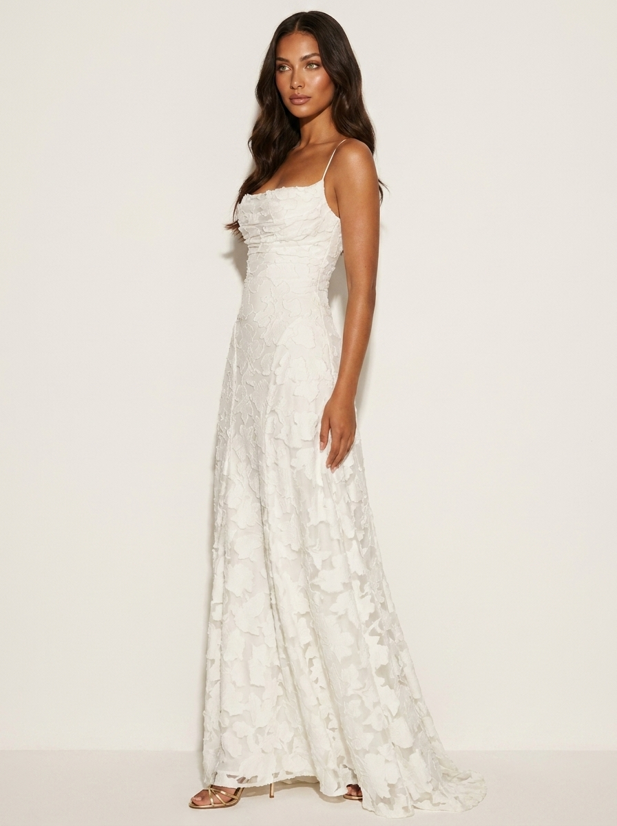 Maxi jurk met spaghettibandjes en bloemenjacquard voor dames