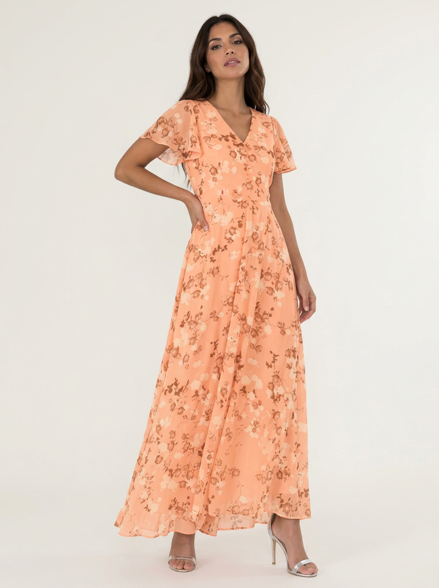 Maxi jurk met bloemenprint in oranje