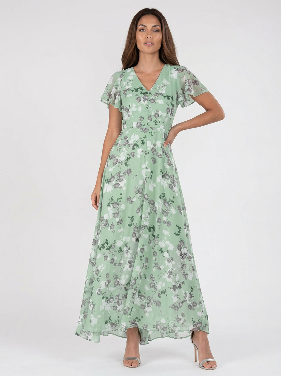Maxi jurk met bloemenprint in groen