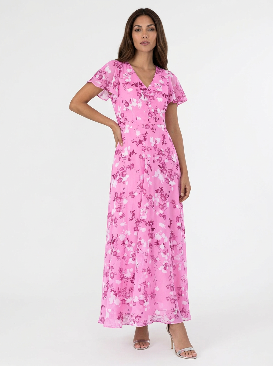 Maxi jurk met bloemenprint in roze