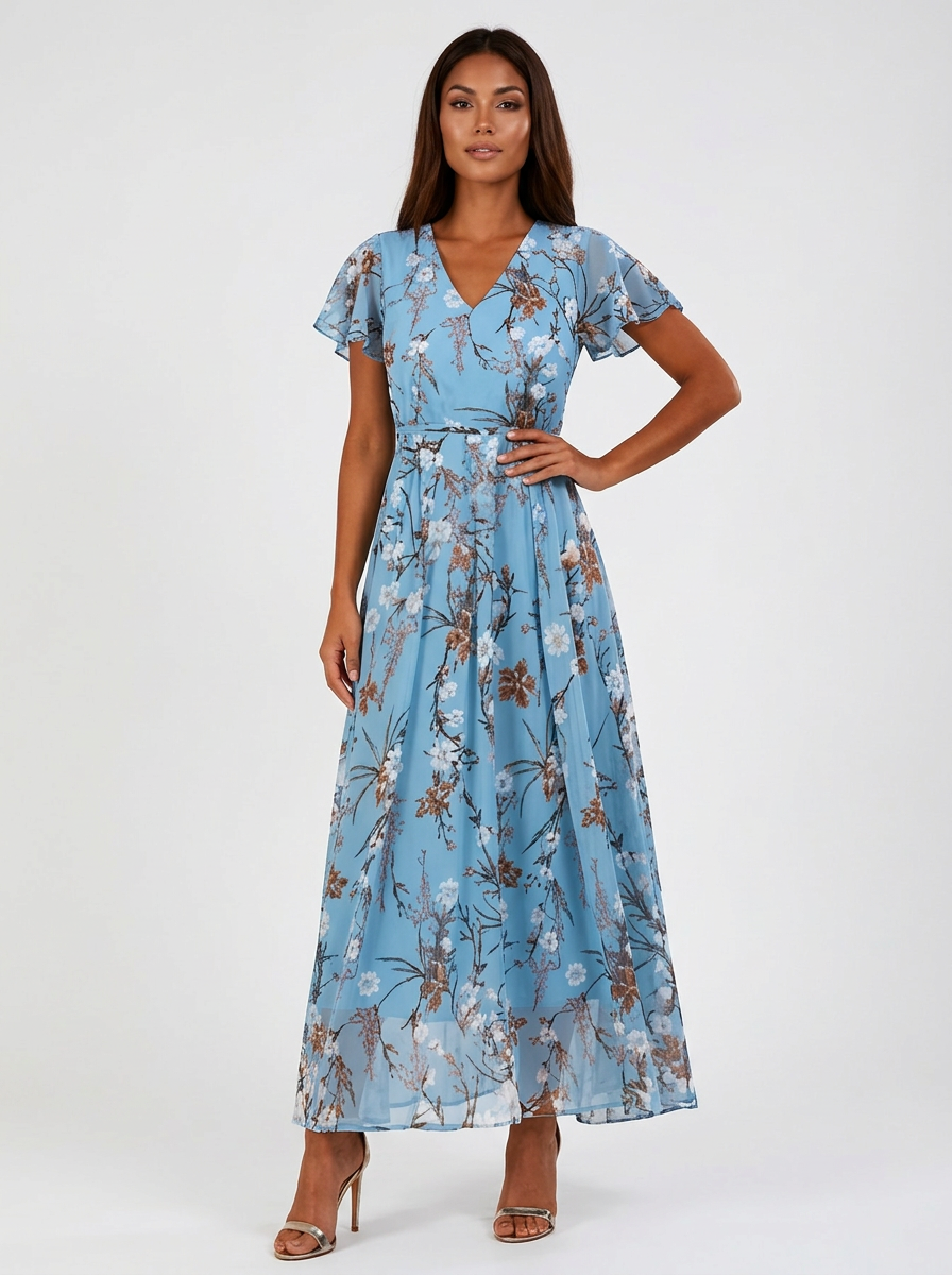 Maxi jurk met bloemenprint in blauw