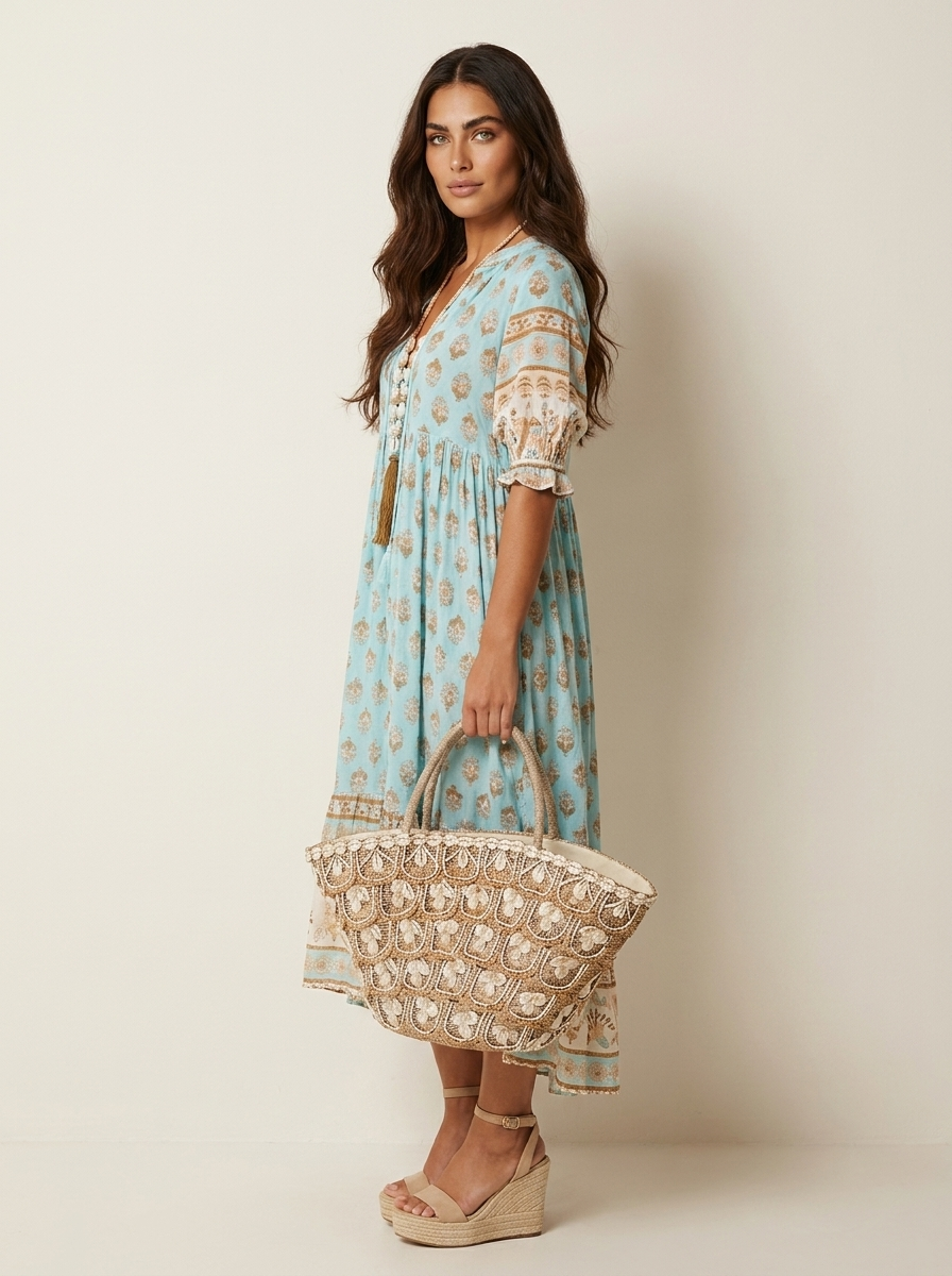 Maxi jurk met bohemian print en V-hals voor dames