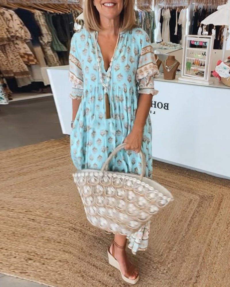 Maxi jurk met bohemian print en V-hals voor dames