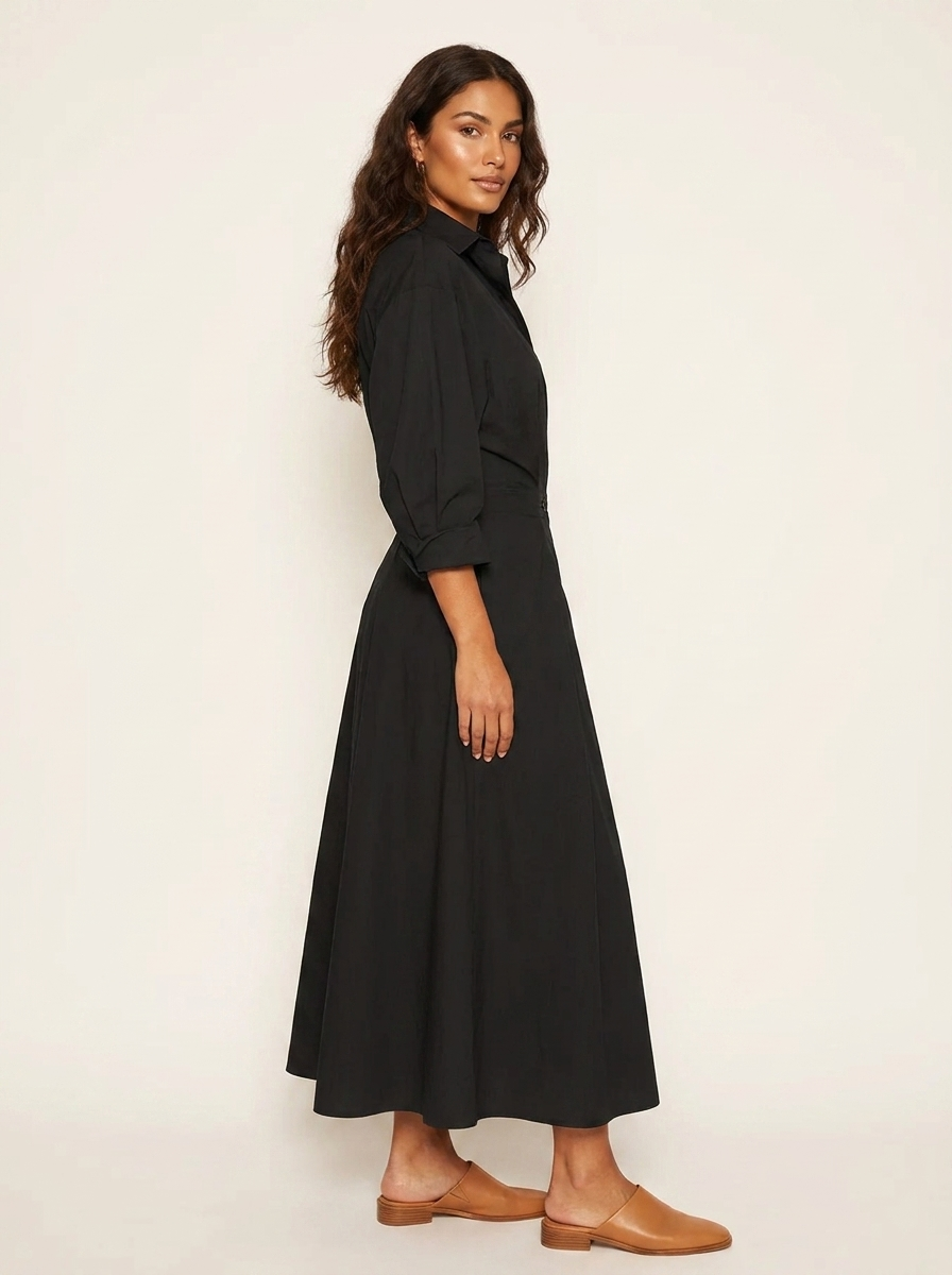 Maxi jurk met kraag en getailleerde taille voor dames