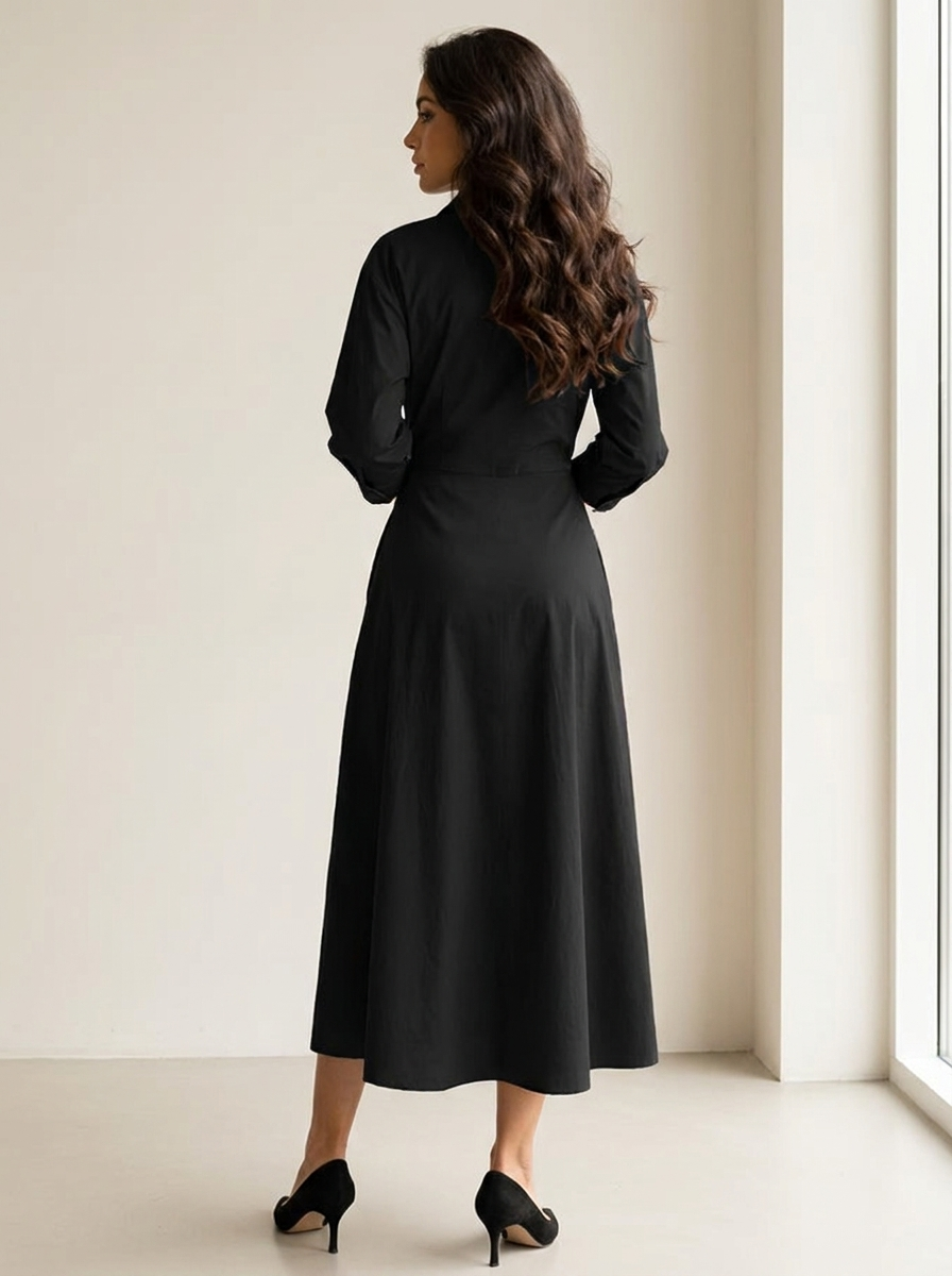 Maxi jurk met kraag en getailleerde taille voor dames