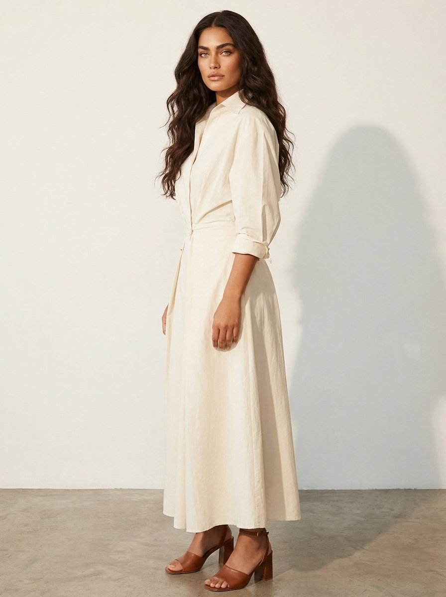 Maxi jurk met kraag en getailleerde taille voor dames