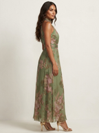 Maxi jurk met haltermodel en bloemenprint voor dames in groen