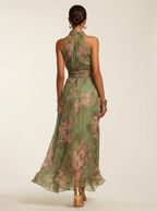Maxi jurk met haltermodel en bloemenprint voor dames in groen