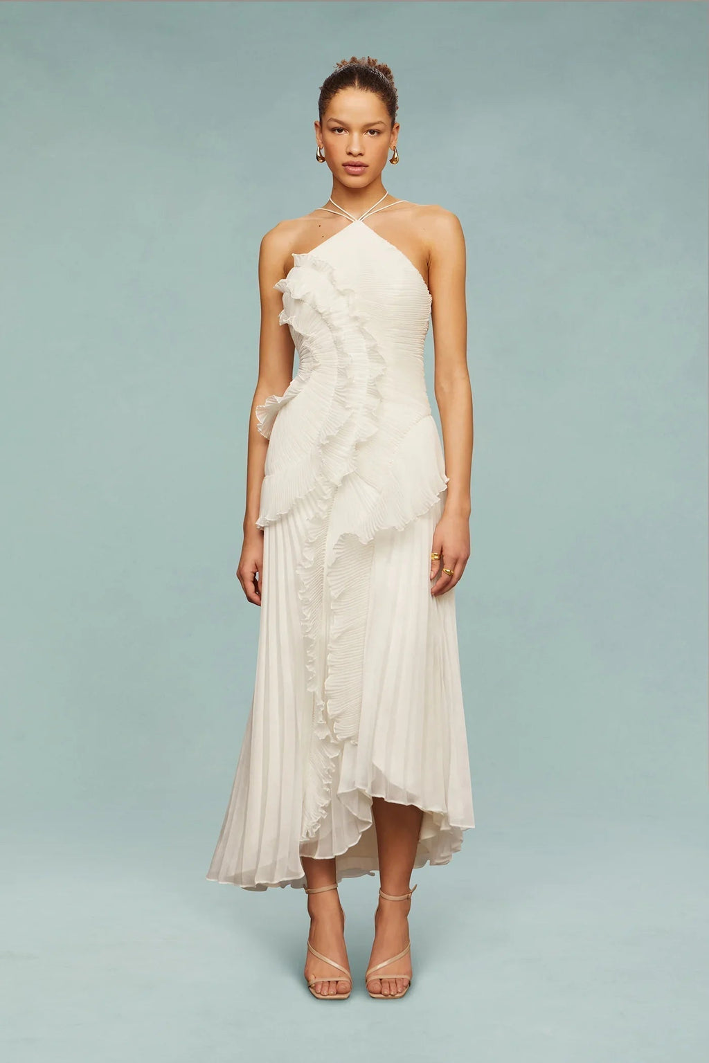 Maxi jurk met ruches en soepele val voor dames in wit