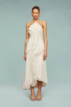 Maxi jurk met ruches en soepele val voor dames in wit