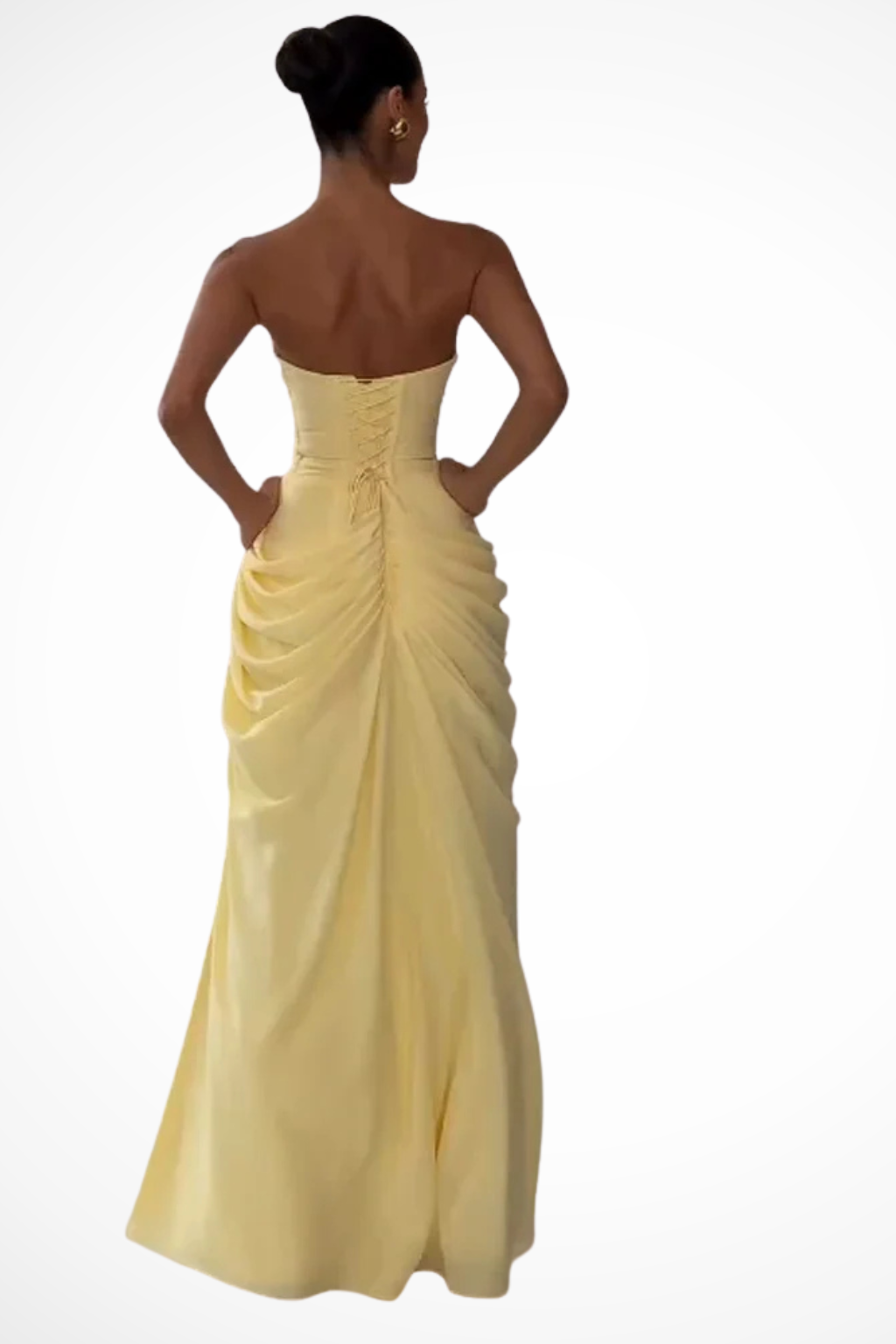 Strapless maxi jurk met drapering en split voor dames