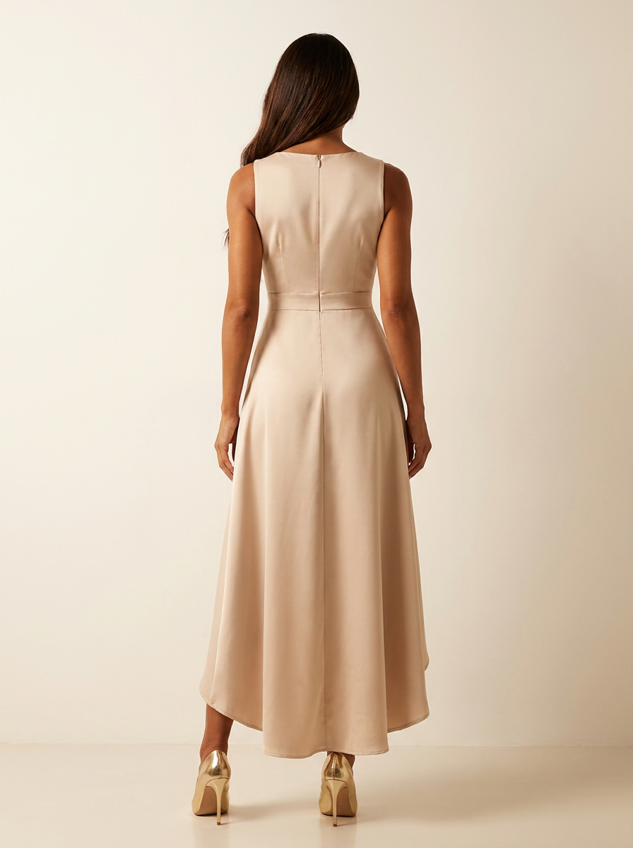 Maxi jurk met V-hals en asymmetrische rok voor dames in beige