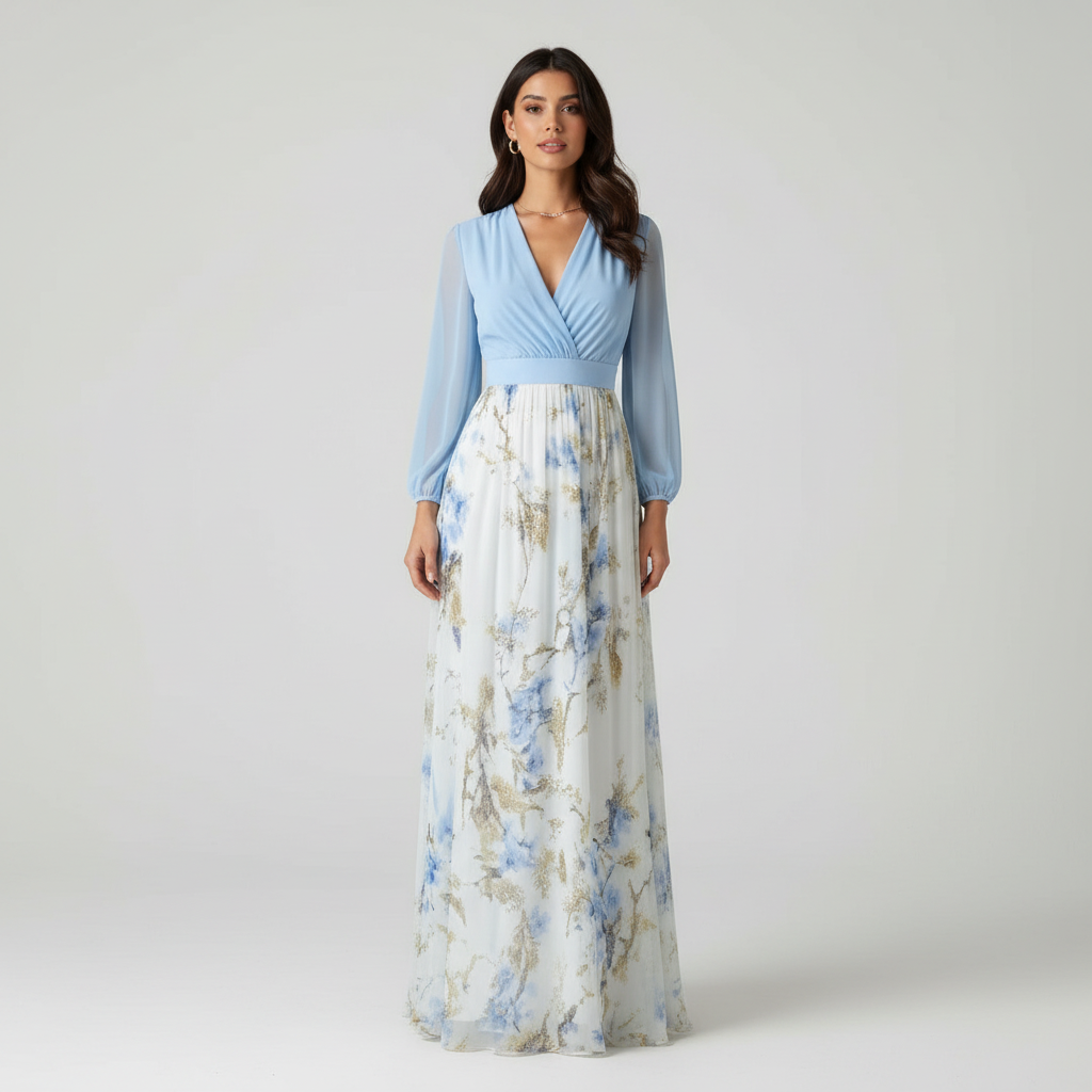 Maxi jurk met V-hals en zachte bloemenprint voor dames in bloemen