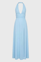 Maxi jurk met V-hals, geaccentueerde taille en split